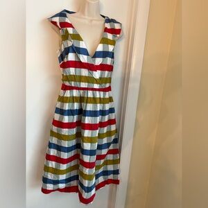 Anthropologie Maeve Colorful Plaid Striped V-Neck Dress with Pockets